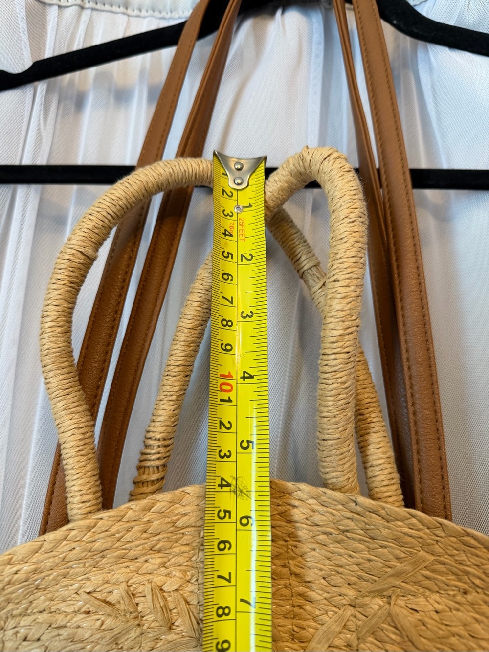 Round Woven Shoulder Bag in Natural Tan - Picture 3 of 8